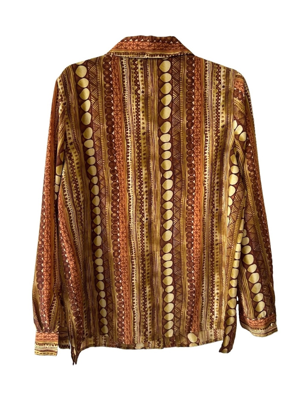 Vintage 90s Milano Shirt L Brown Tribal Geometric Button Up Boho Y2K